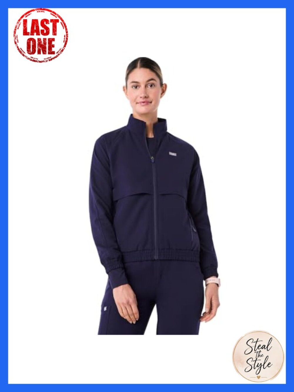 Slim Fit Scrub Jacket Zip Up Medical Uniform Long Sleeve 5 Pockets